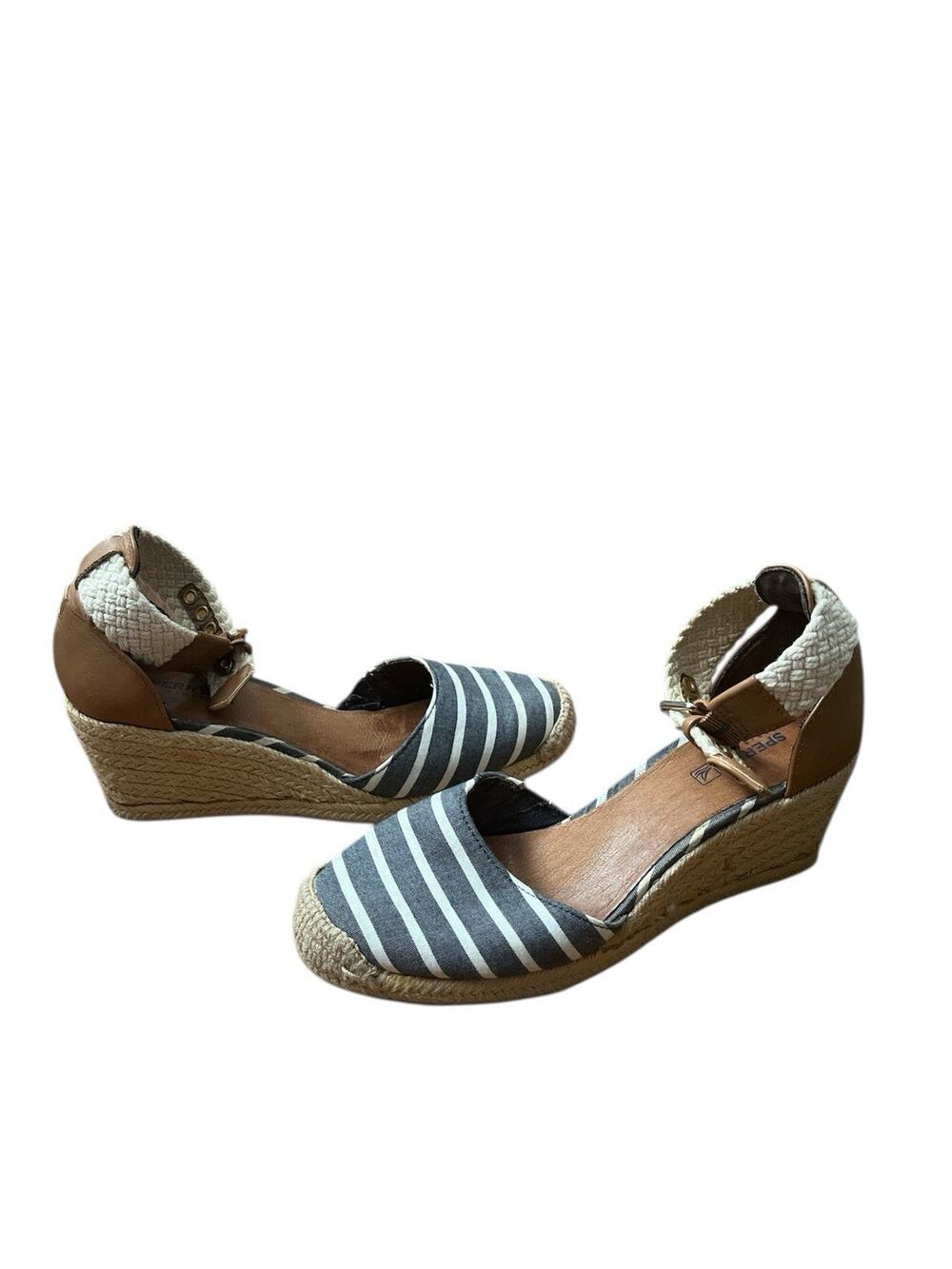 Sperry Top-Sider Womens 7 Espadrille Wedge Sandals Striped Ankle Strap